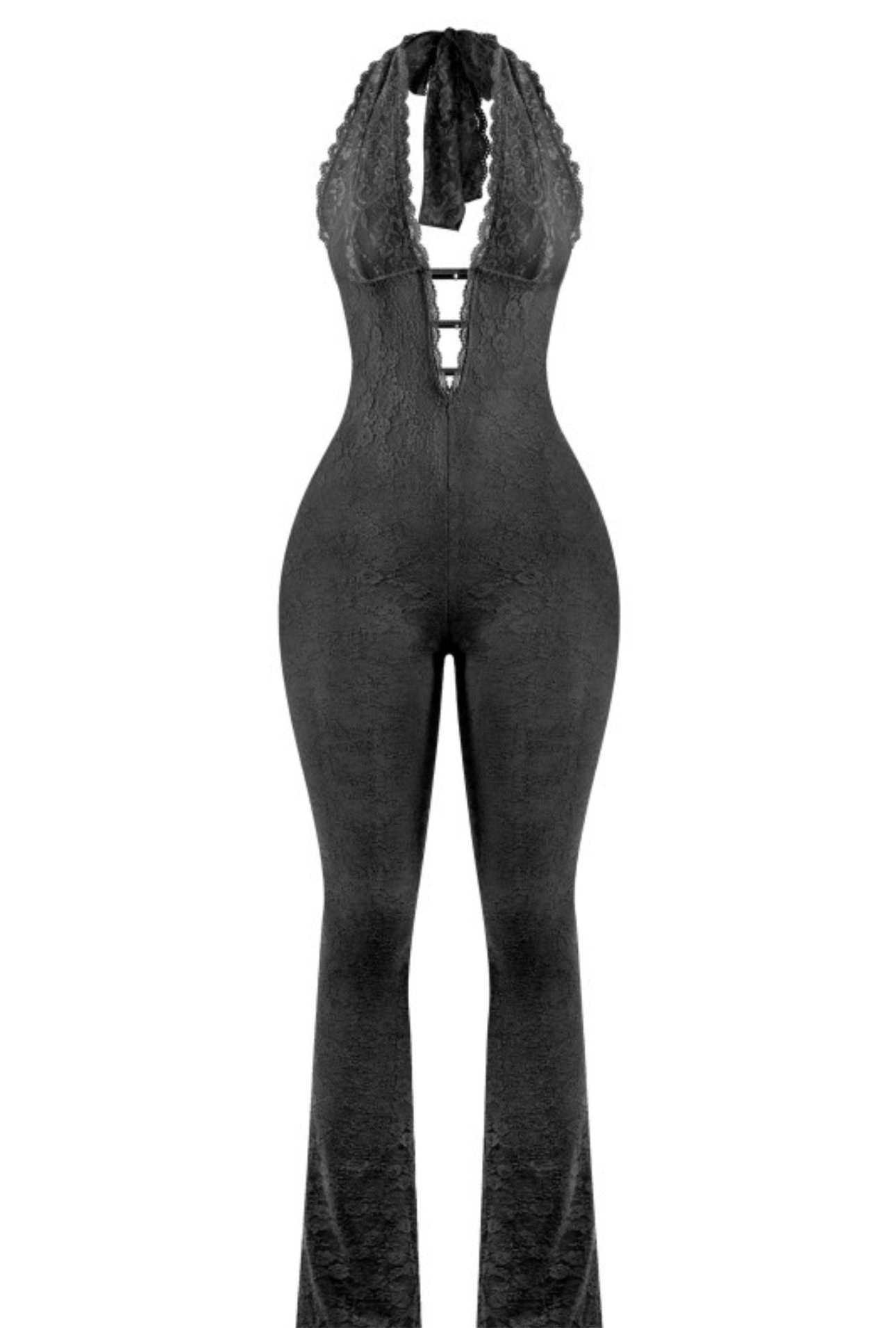 Black lace halter jumpsuit