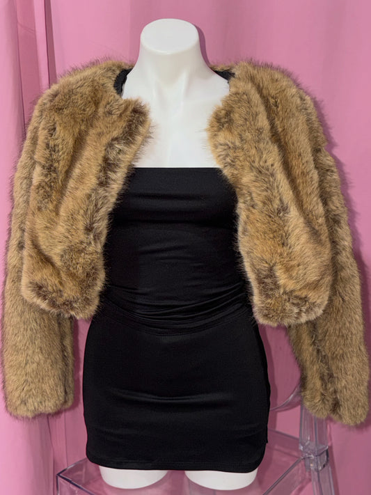 Faux Fur Brown Cropped Jacket