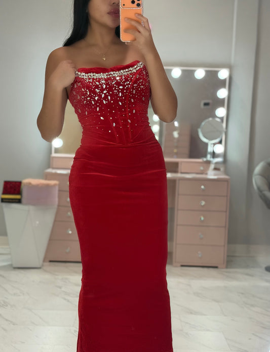 Rhinestone jewels velvet maxi dress