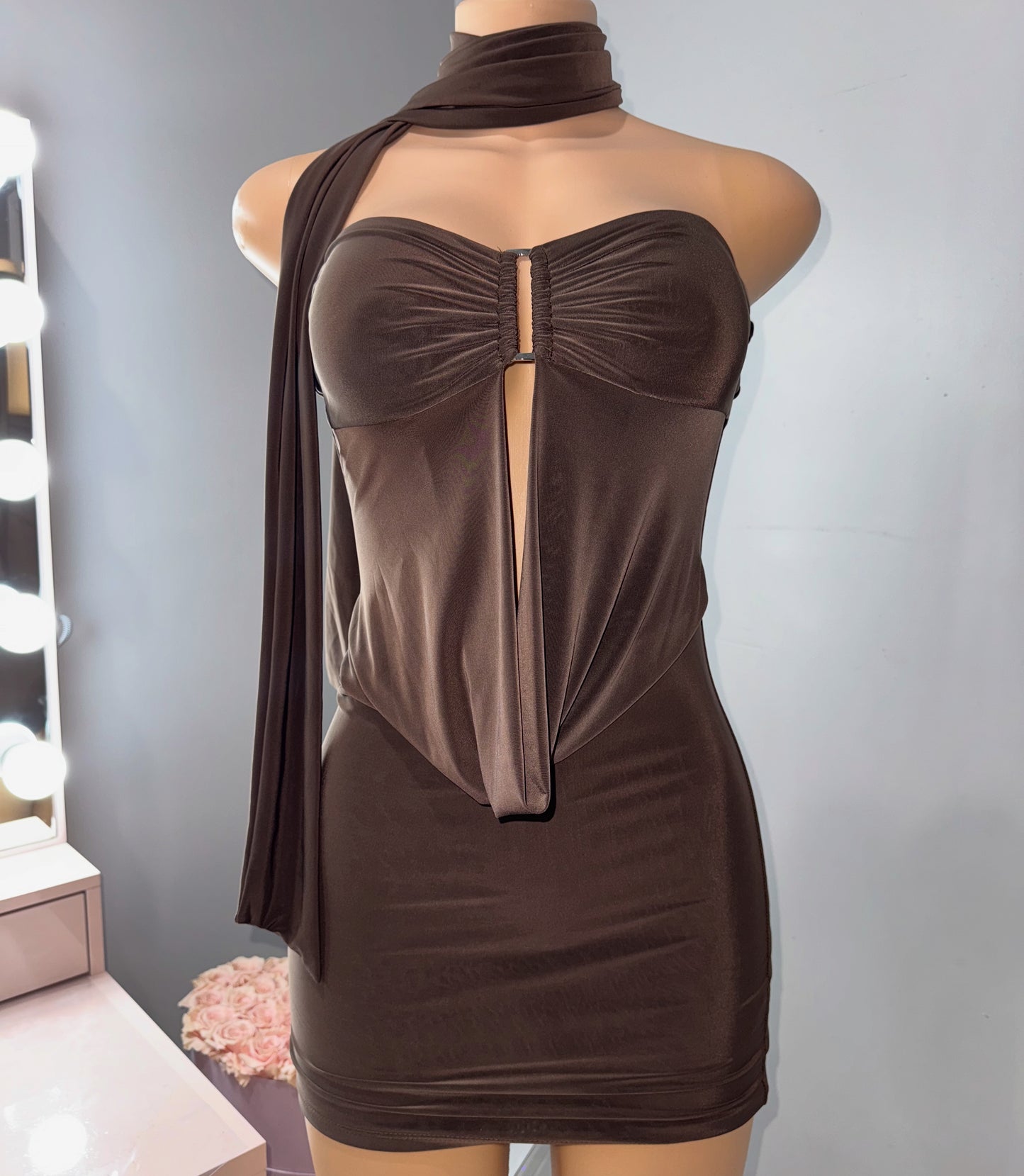 Scarf double layer mini dress *brown and black*