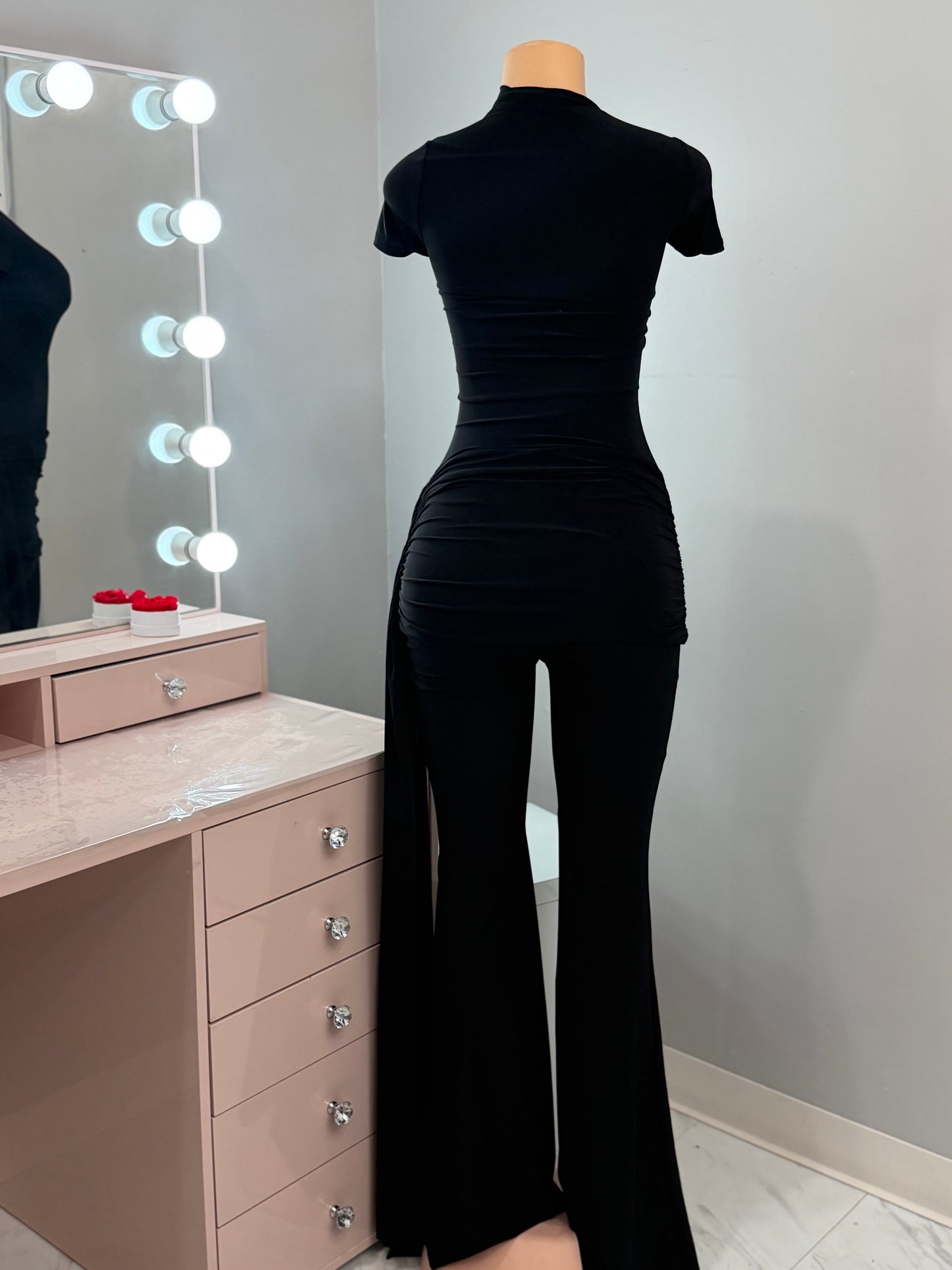 Drape Pant Set *Black and Light Blue*