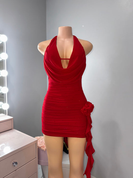 Red Rhinestone mesh mini dress