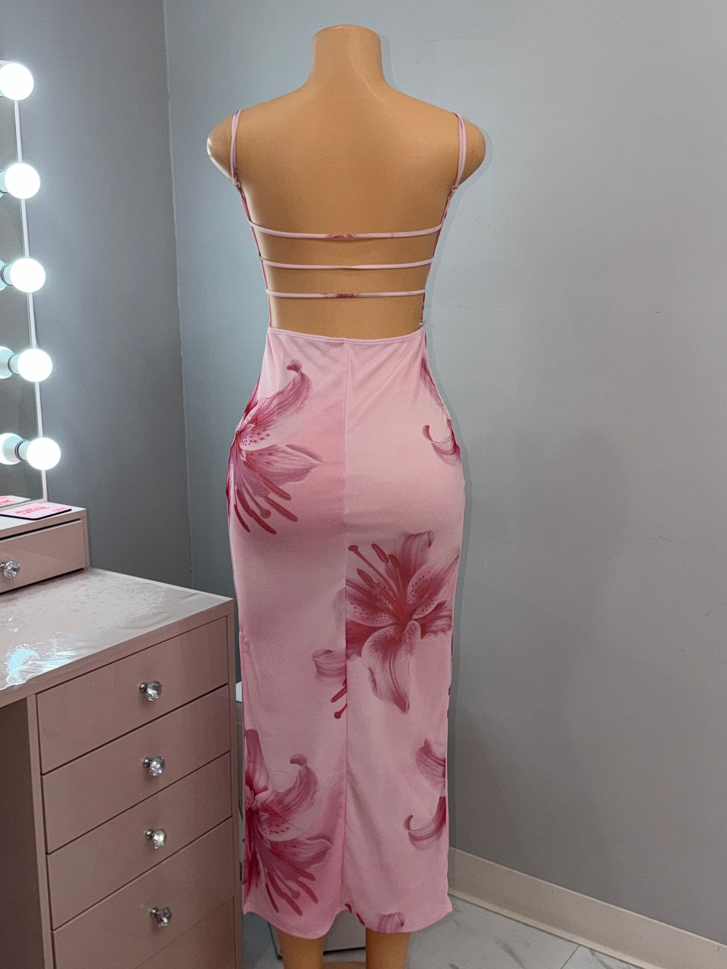 Blush Lily Flower Mesh Midi Dress