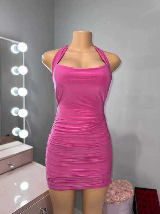 Pink Halter double layer mini dress