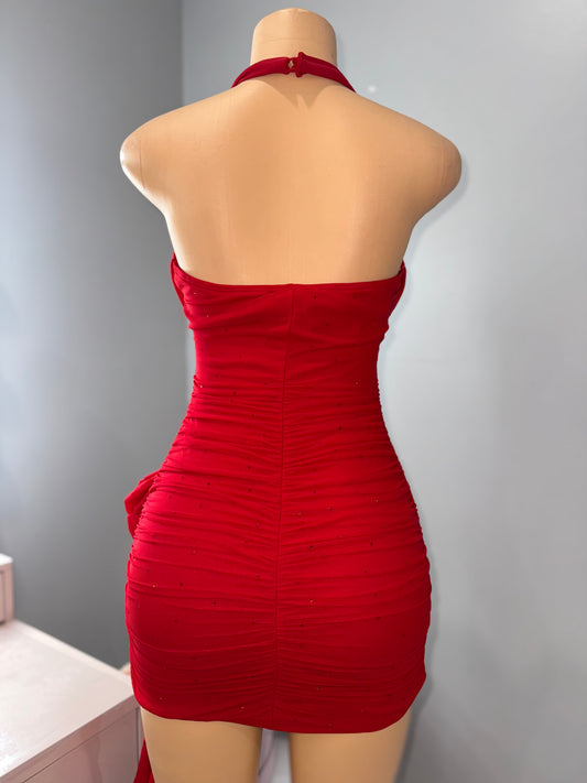 Red Rhinestone mesh mini dress