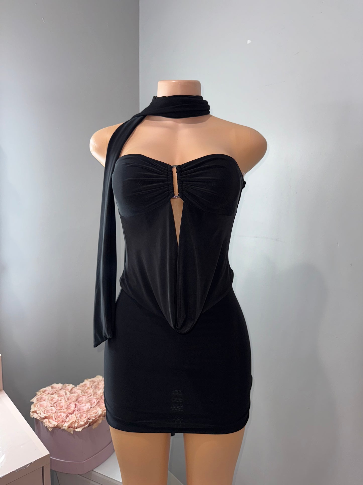 Scarf double layer mini dress *brown and black*
