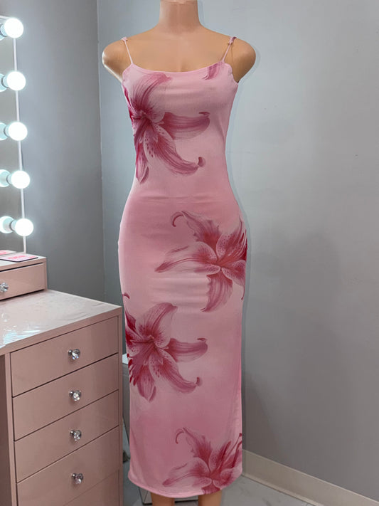 Blush Lily Flower Mesh Midi Dress