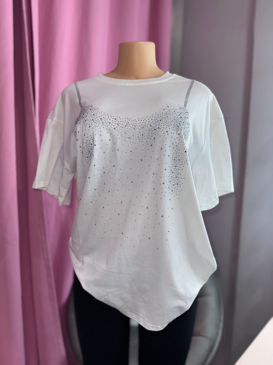 White Rhinestone T-shirt Oversize