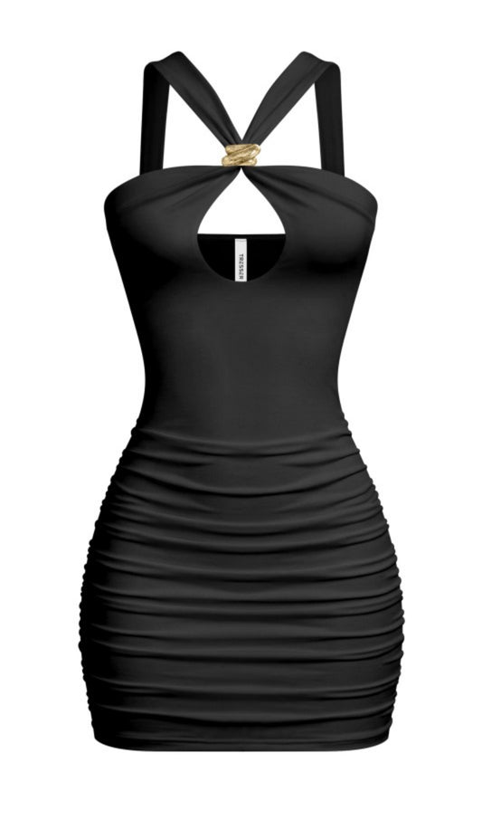 Gold detail Mini Dress *Black*