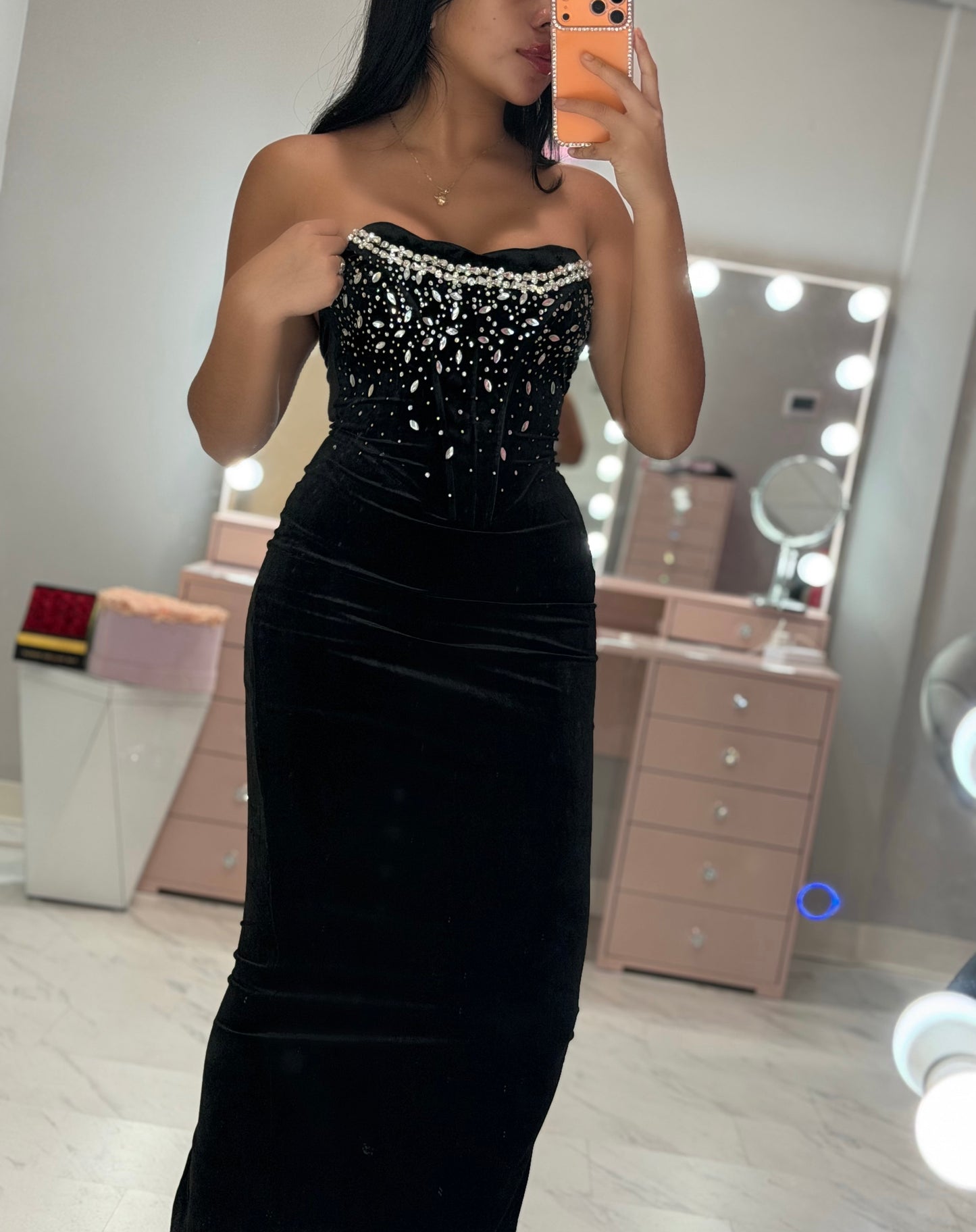 Rhinestone jewels velvet maxi dress