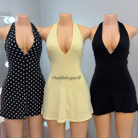 Halter mini dress with built in shorts *Yellow,Polka Dot,Black*