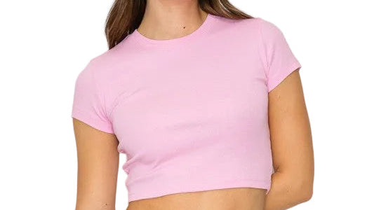 Cropped Short Sleeve Ribbed Top *Pink & Black*