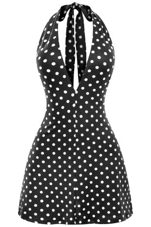 Halter mini dress with built in shorts *Yellow,Polka Dot,Black*