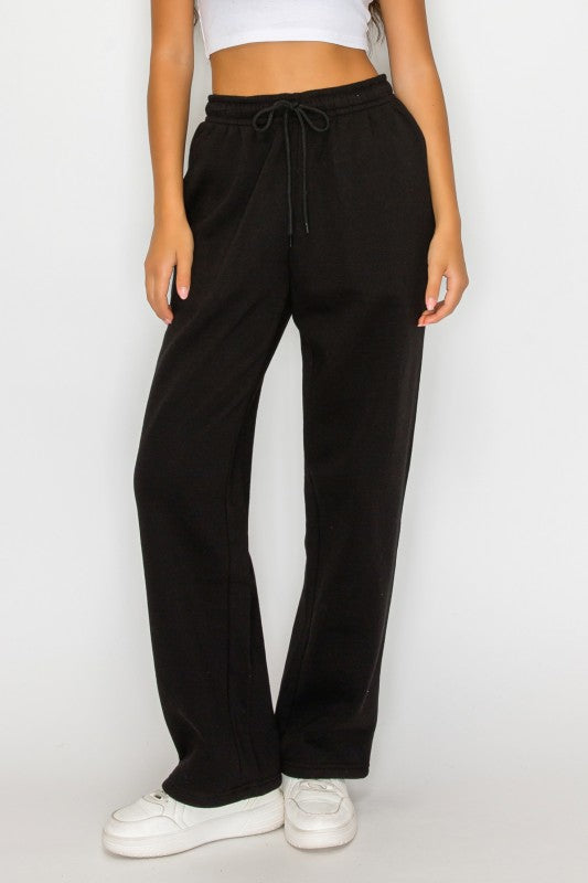 Straight Leg Fleece Sweatpants *Pink & Black*