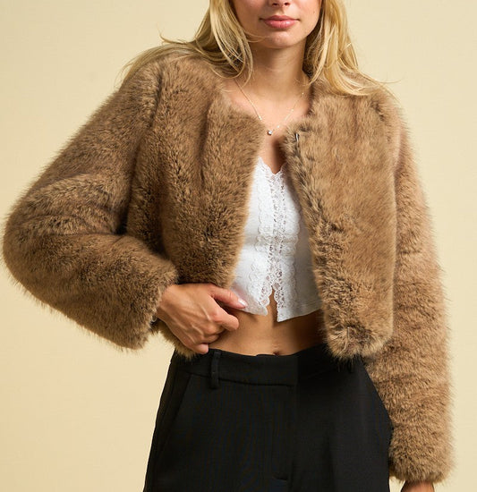 Faux Fur Brown Cropped Jacket