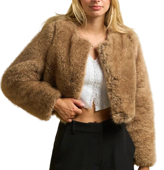 Faux Fur Brown Cropped Jacket