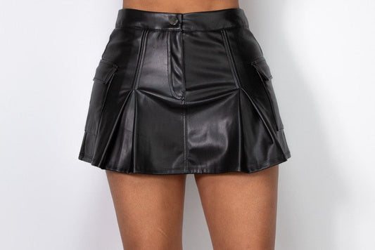 Pleated cage faux leather skirt