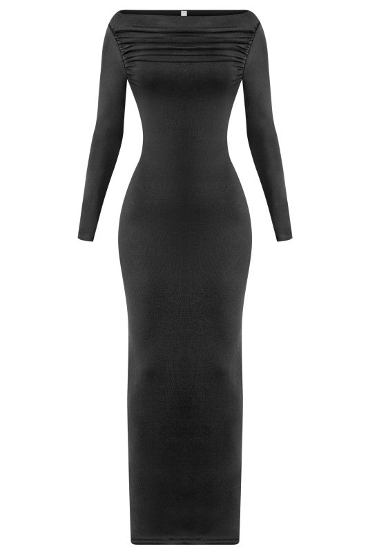 Long sleeve Boat Neckline Maxi Dress