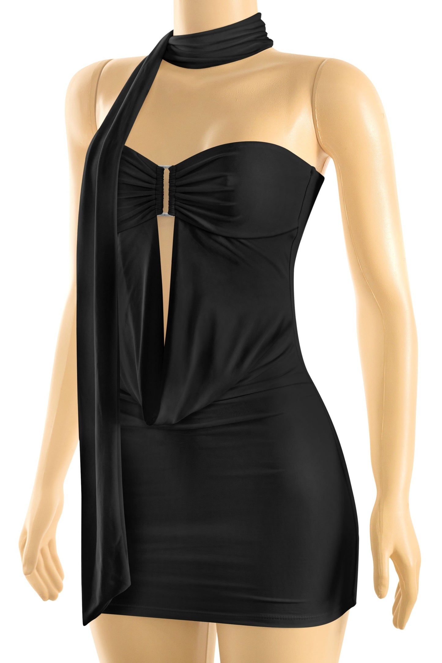 Scarf double layer mini dress *brown and black*