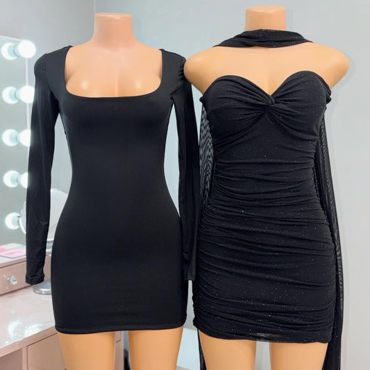 Black Glitter Mini Dress *with scarf*