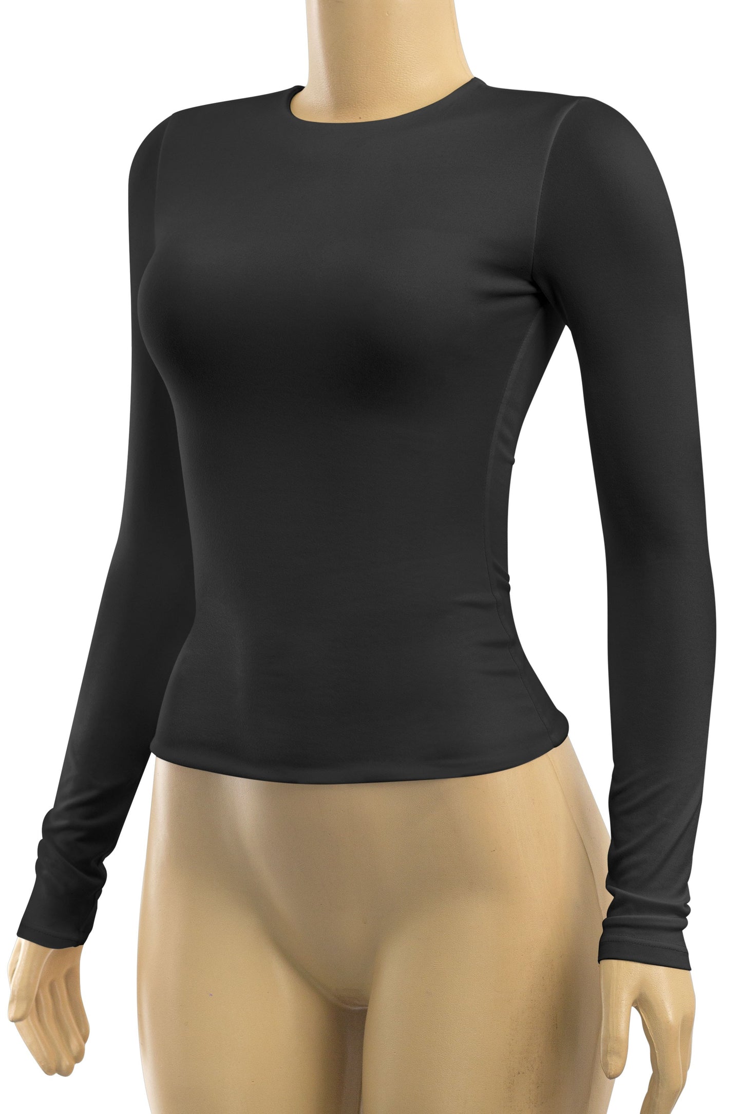 Black Long Sleeve Round Neck Solid Basic Top