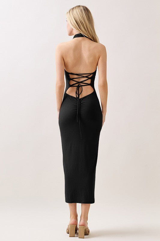 Halter Neck Straight Midi Dress