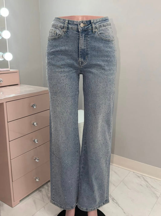 Rhinestone denim wide pant