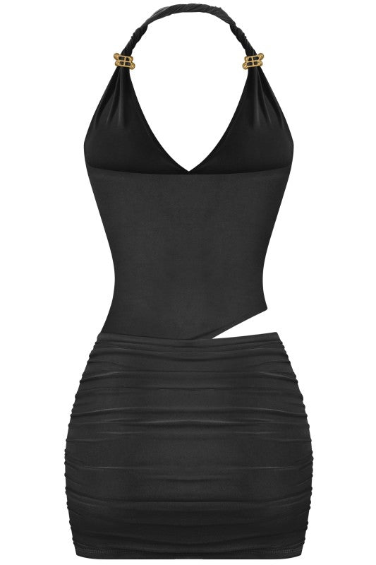 Black gold detail mini dress