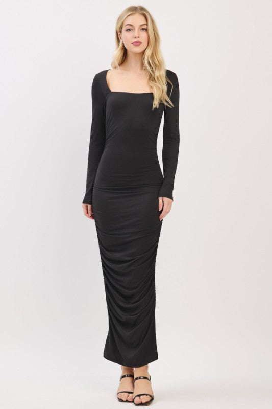 Long Sleeve Ruched Midi Dress