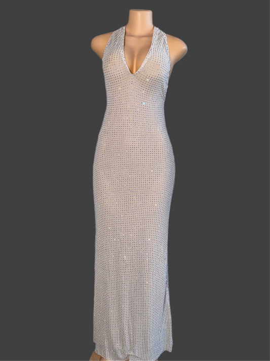 Rhinestone light beige long dress