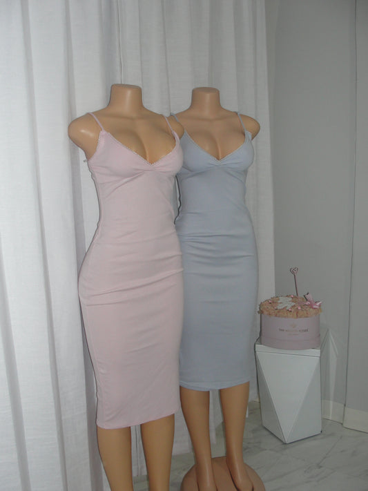 Midi Dress Lace Detail *Pink & Blue*