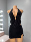 Black double layer mini skirt with slit
