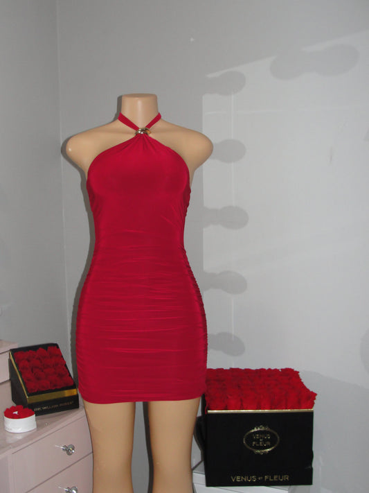 Gold Detail Mini Dress *red*