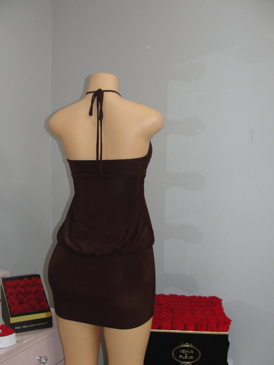Halter Tie Mini Dress *brown*