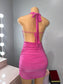 Pink Halter double layer mini dress