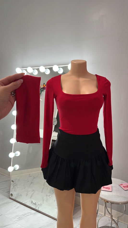 Double layer Long sleeve top with headband *red*