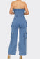 Denim Cargo Jumpsuit (Medium Blue)