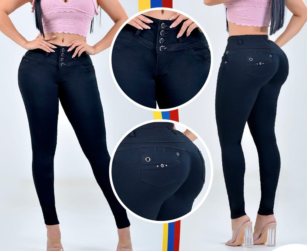 Colombian Jeans Black 4 Buttons Booty-lift