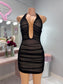 Rhinestone halter mesh mini dress