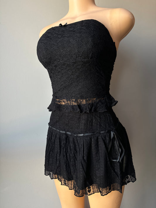 Black Lace Tube Top and Skirt Set