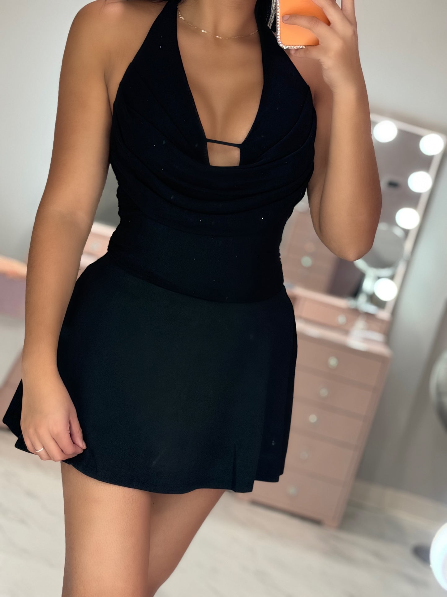 Flirty double knit mid waist skort