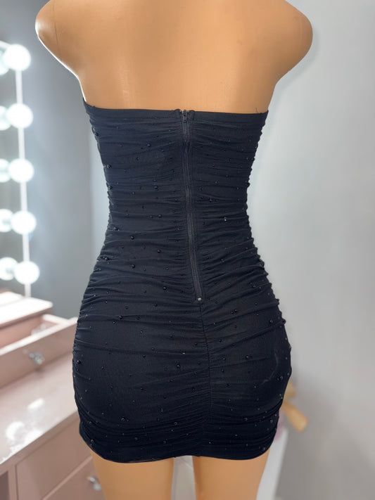 Rhinestone pearl mesh mini dress