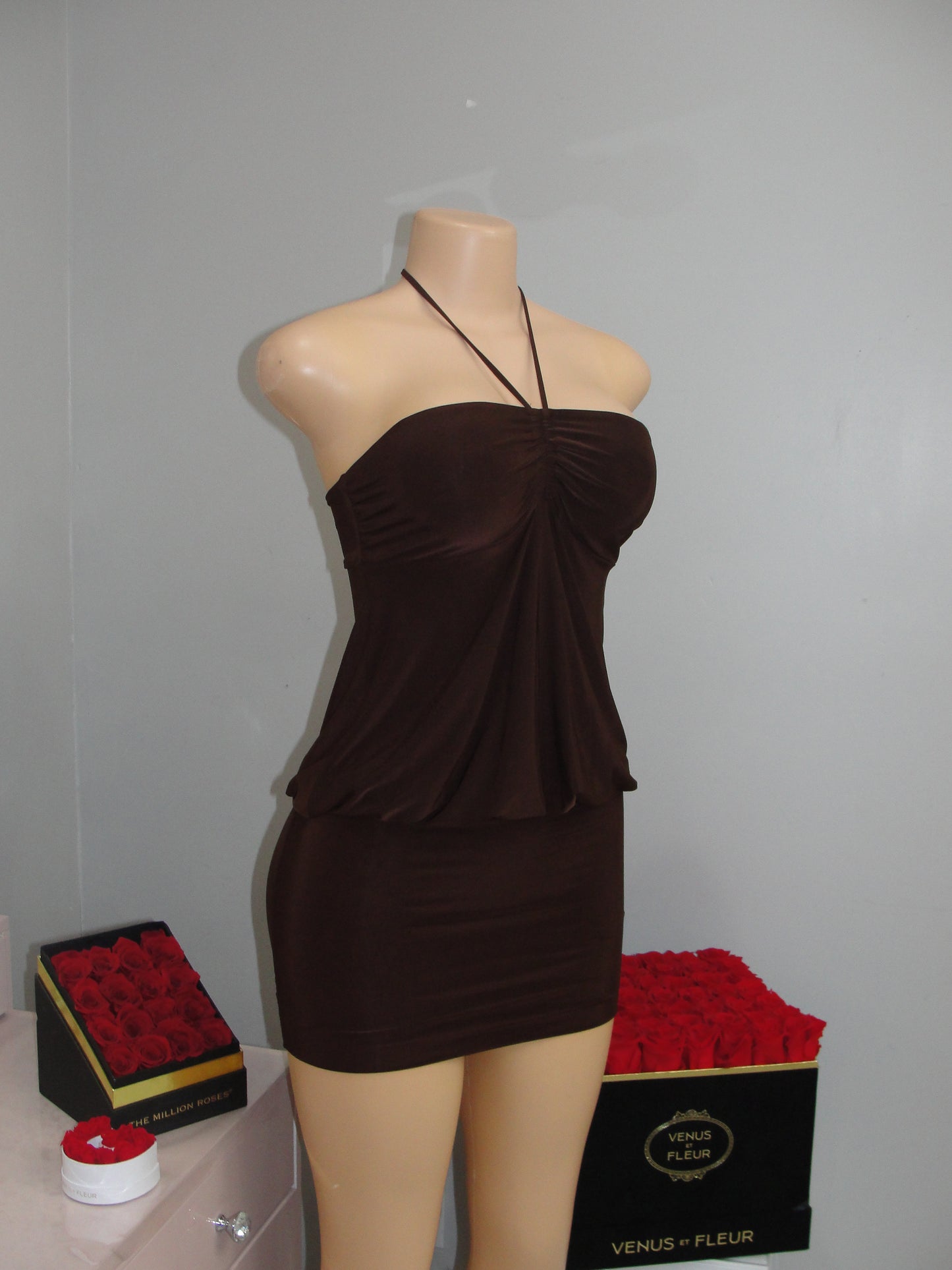 Halter Tie Mini Dress *brown*
