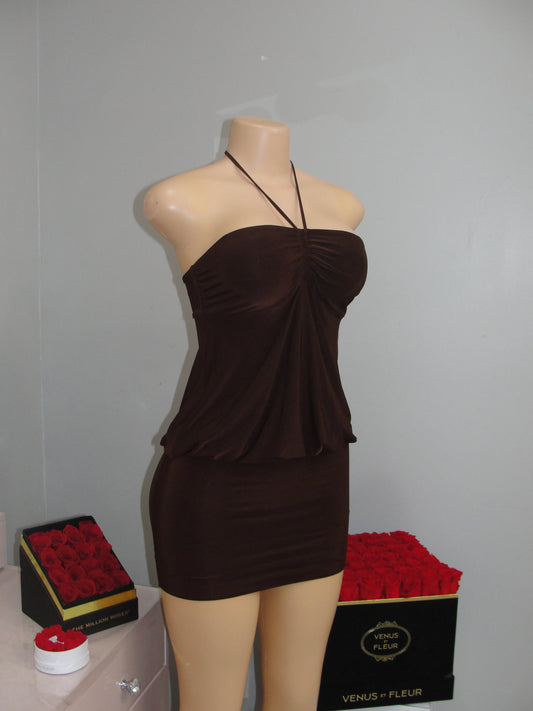 Halter Tie Mini Dress *brown*