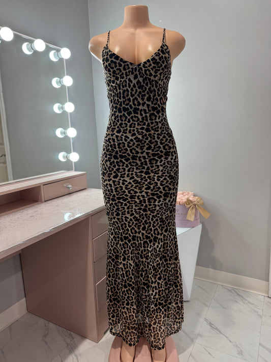 Leopard mesh maxi dress