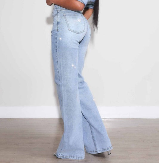 Rhinestone Wide Leg light blue Jeans