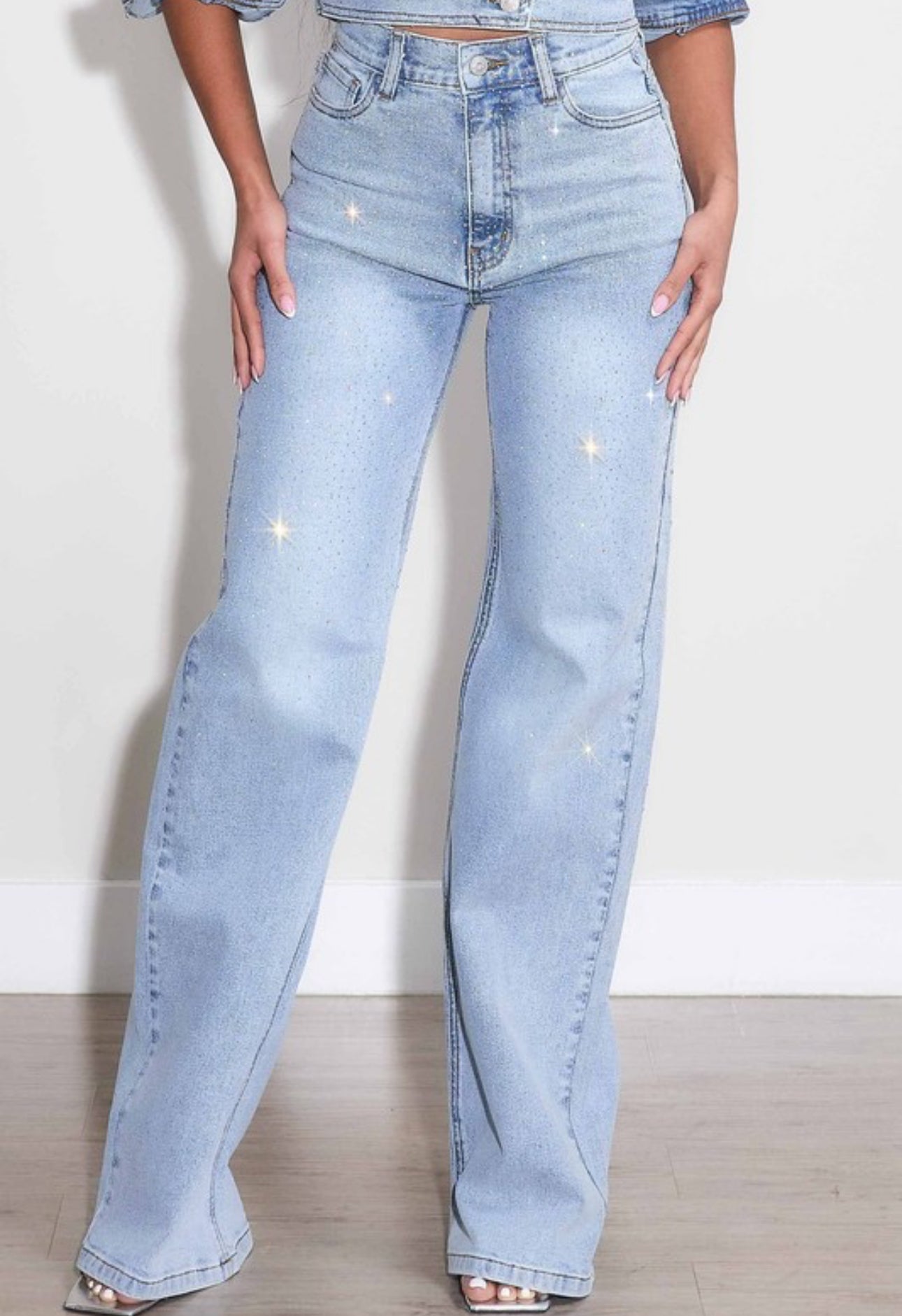 Rhinestone Wide Leg light blue Jeans