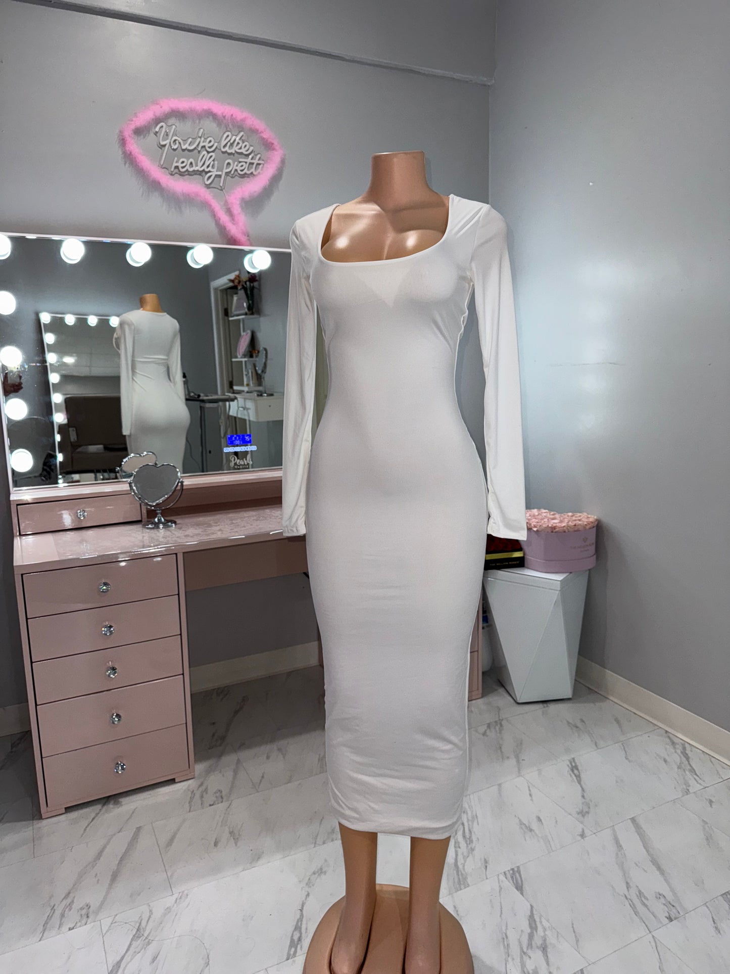 Double layer long sleeve long dress *white*