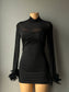 Long sleeve mesh feather dress (Black)