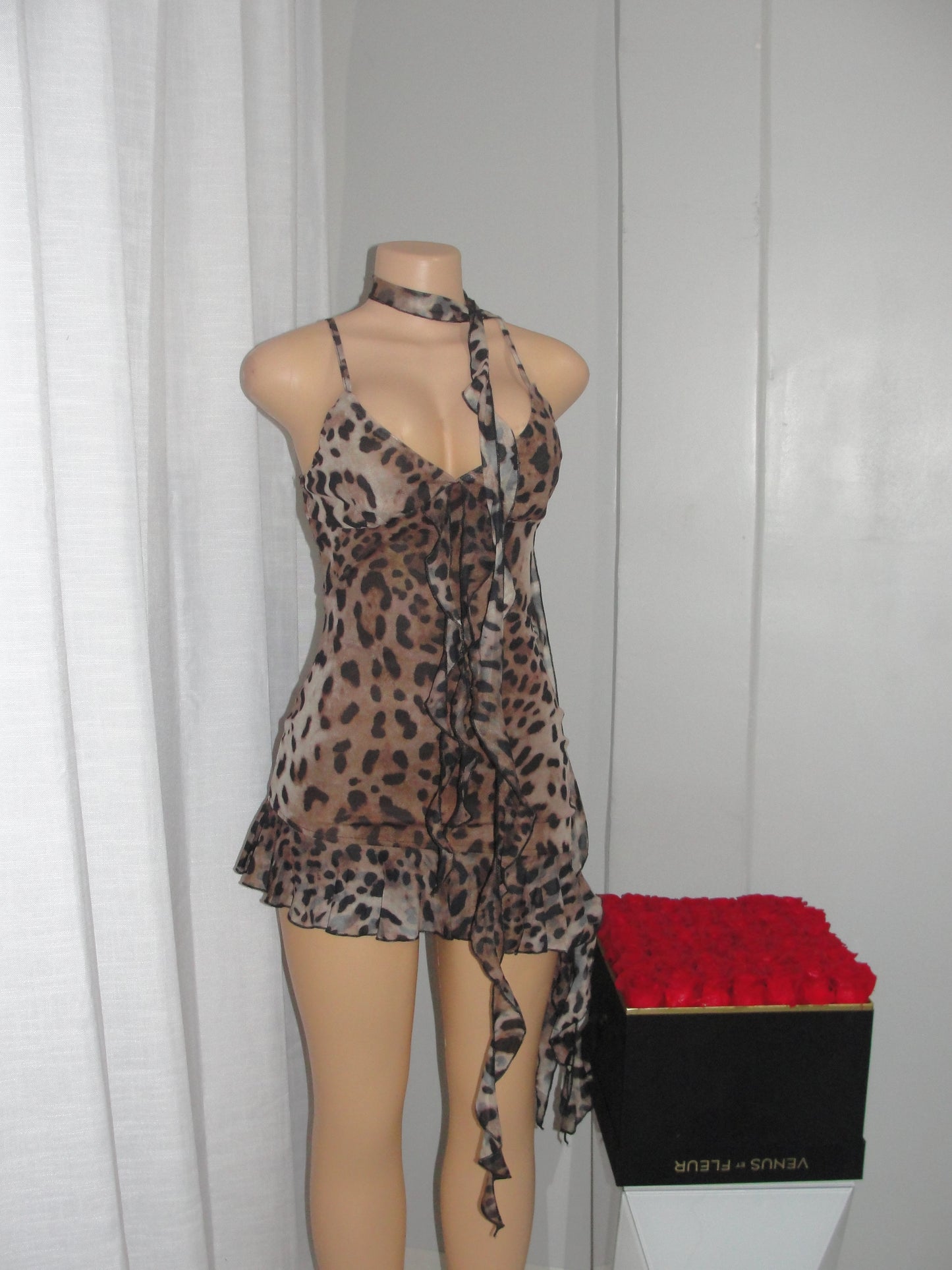 Leopard Ruffle Mini Dress with scarf